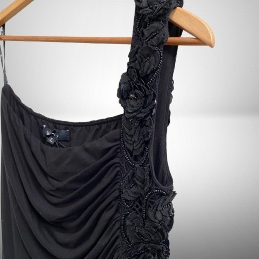 Sky One Shoulder Sleeveless Embellished Roses‎ Black Rhinestone Maxi NEW Large